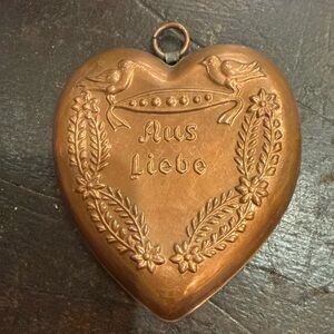 Vintage Heart Tin Lined Copper Mold Aus Liebe By Birth Gramm 5" Tall Valentine’s